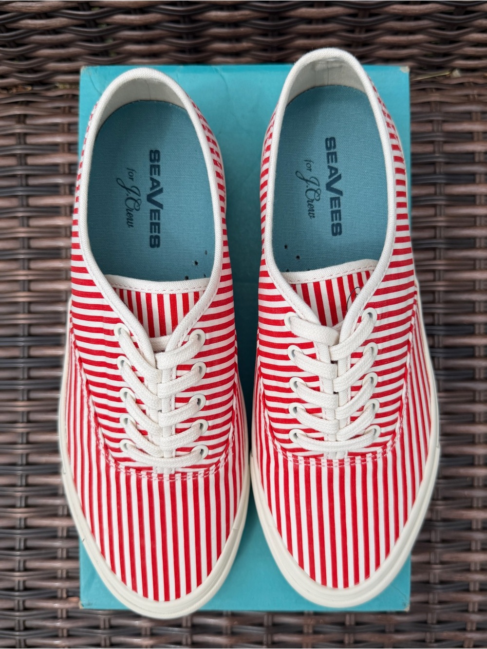 SeaVees J. Crew Red & White Striped Low-Top Sneakers New Size 9.5 - 4th of July